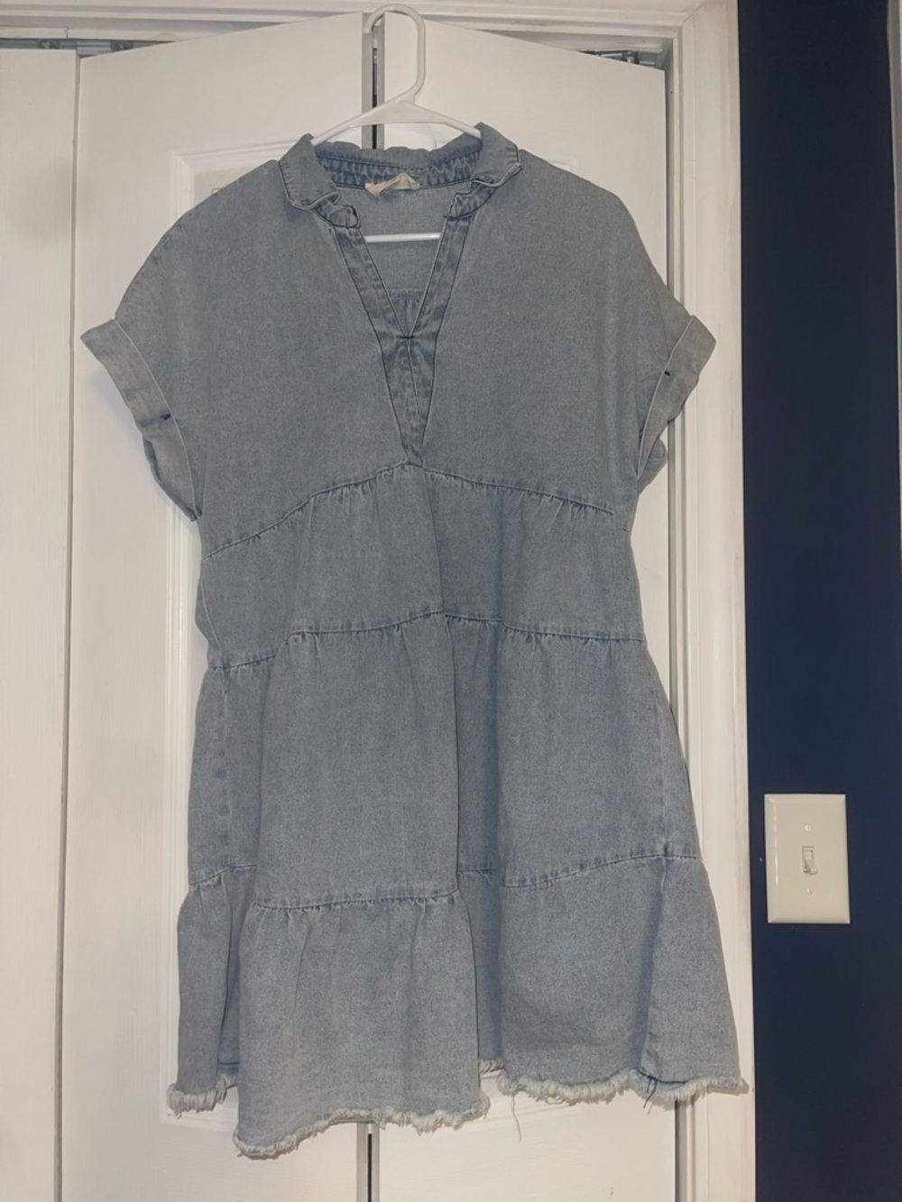 Umgee Women's light Washed Denim Tiered Short-Sleeve dress